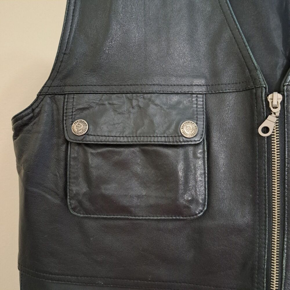Men's Black Leather Zip Front Vest - Classic Utility Style - Picture 3 of 16